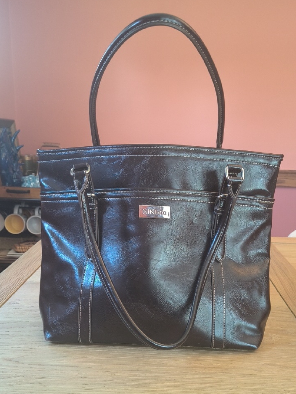Nine & Co. by Nine West Brown Faux Leather Tote – Large Structured Work Bag
